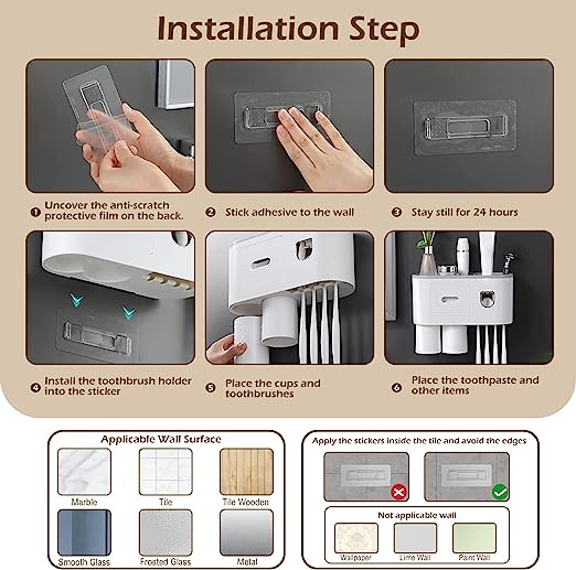 Toothbrush Holder Wall Mounted Automatic Toothpaste Squeezer