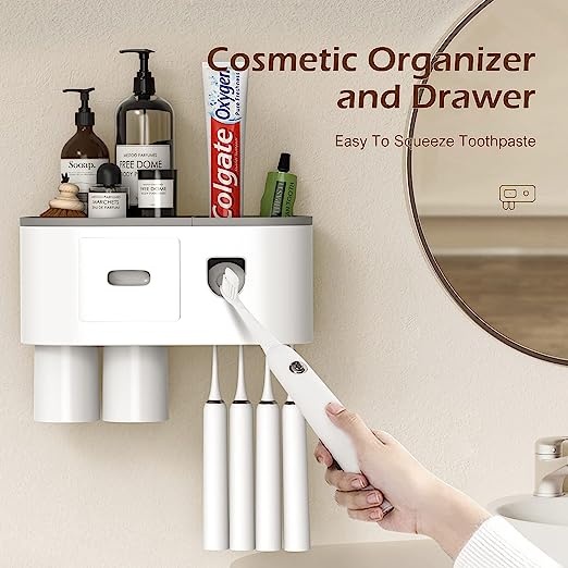 Toothbrush Holder Wall Mounted Automatic Toothpaste Squeezer