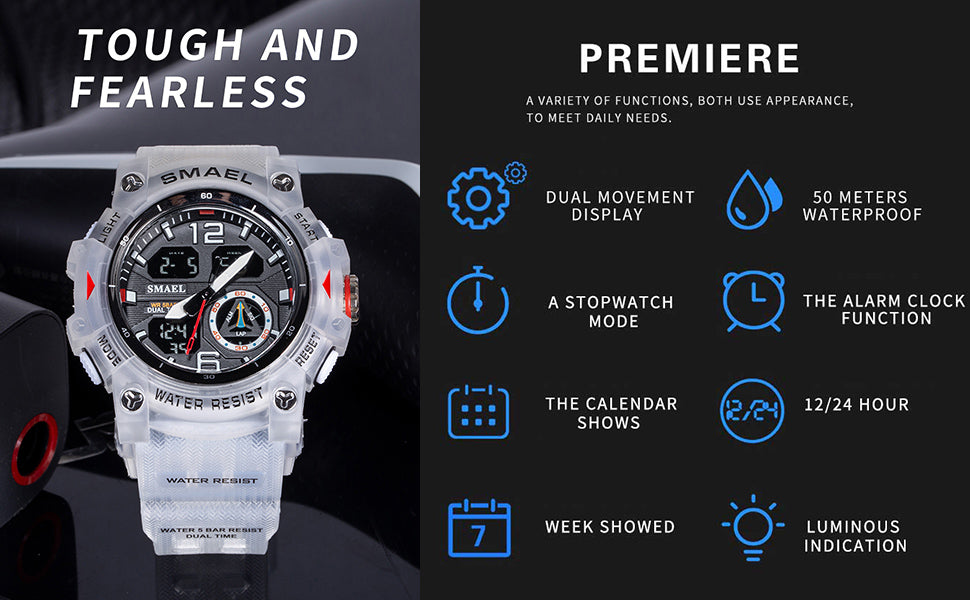 SMAEL Men's Military Sports Watch 8007 Waterproof Digital Quartz Wristwatches