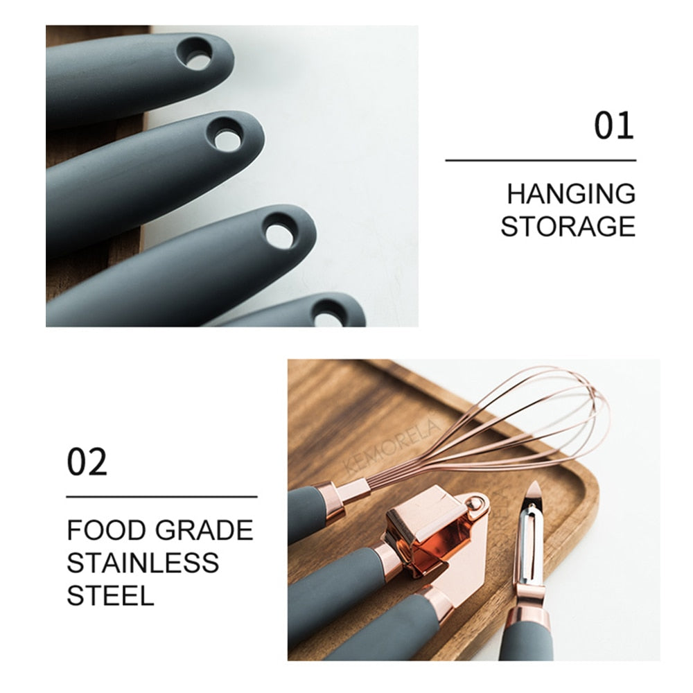 7 Pcs Kitchen Utensils Set Copper Coated Stainless Steel