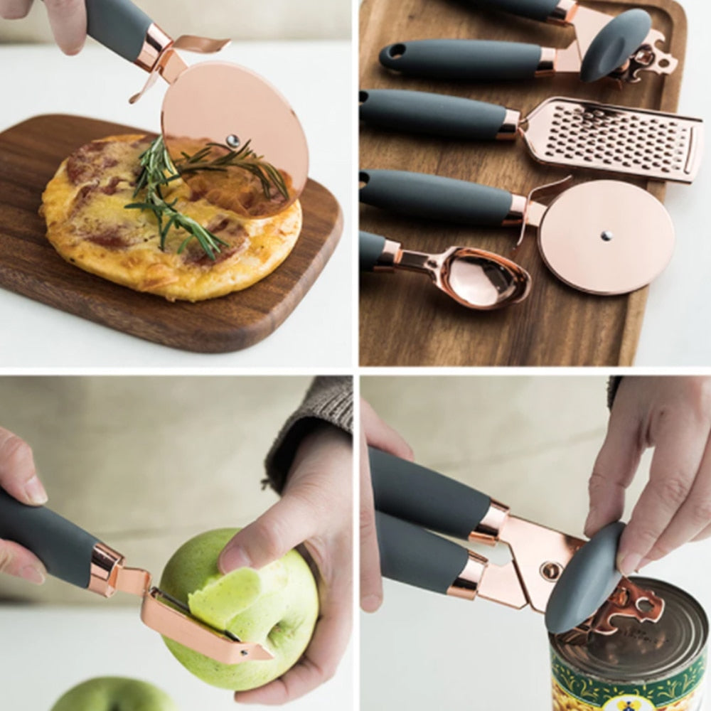 7 Pcs Kitchen Utensils Set Copper Coated Stainless Steel