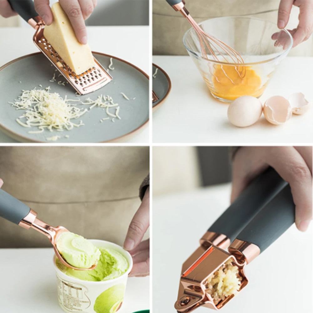 7 Pcs Kitchen Utensils Set Copper Coated Stainless Steel