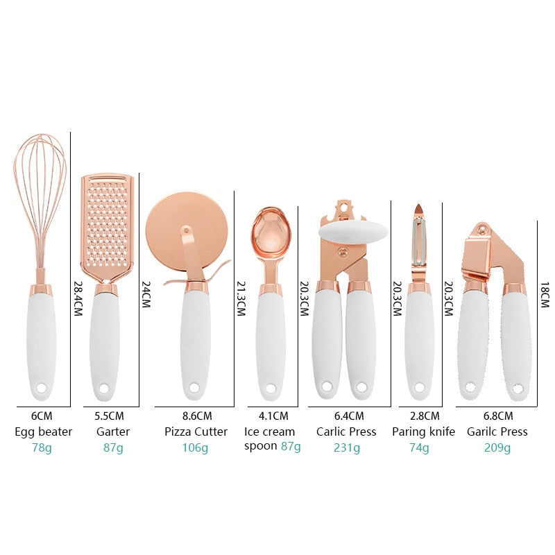 7 Pcs Kitchen Utensils Set Copper Coated Stainless Steel