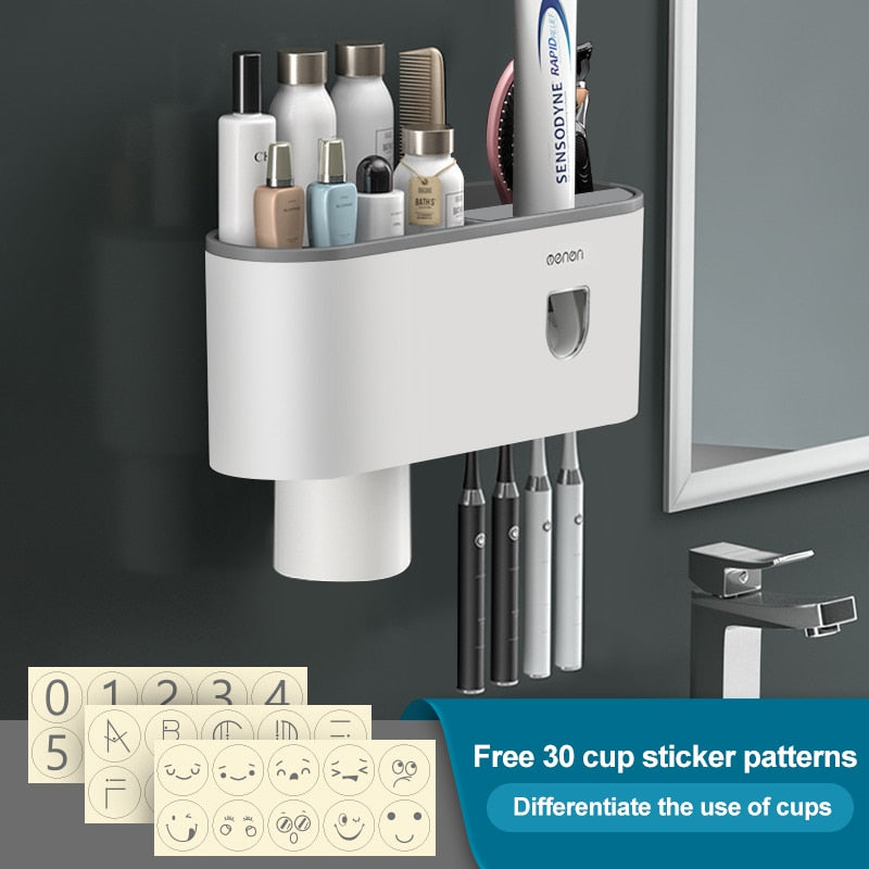 Toothbrush Holder Wall Mounted Automatic Toothpaste Squeezer