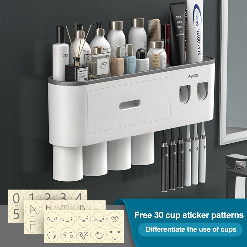 Toothbrush Holder Wall Mounted Automatic Toothpaste Squeezer