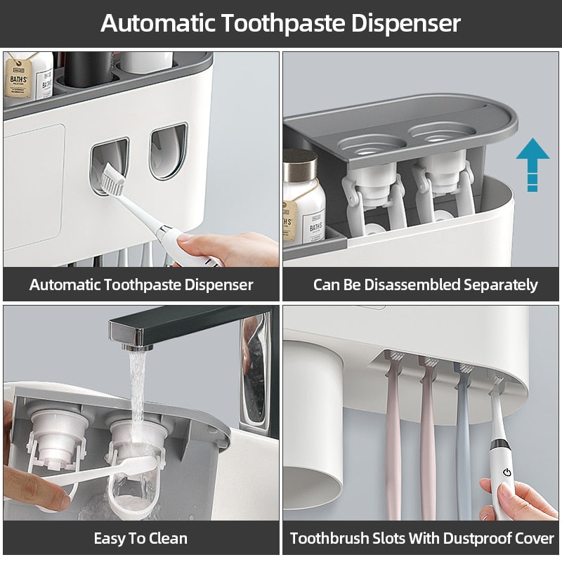 Toothbrush Holder Wall Mounted Automatic Toothpaste Squeezer