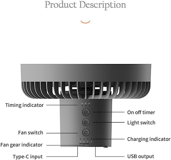 Camping Portable Fan Circulator Wireless with Power Bank and LED Lighting