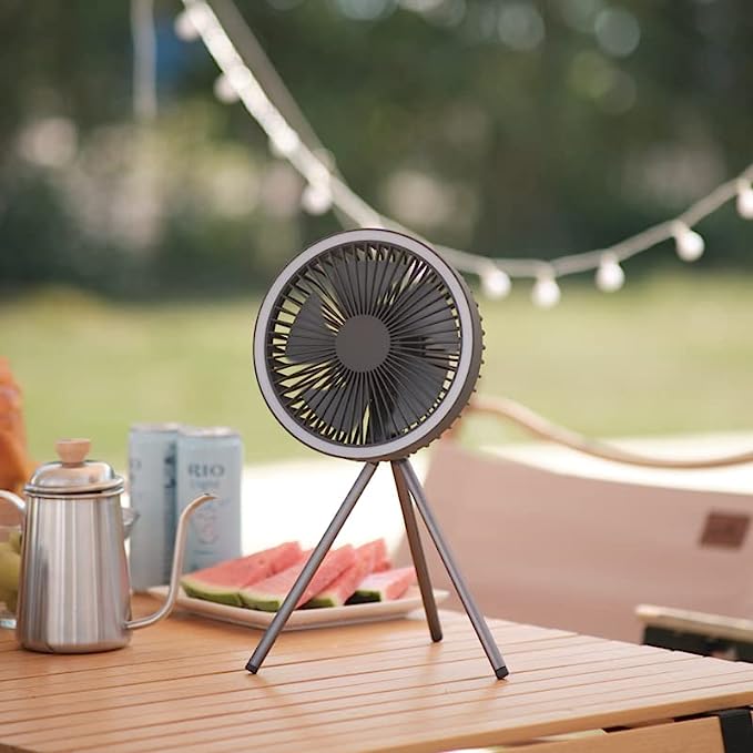 Camping Portable Fan Circulator Wireless with Power Bank and LED Lighting