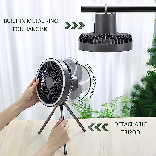 Camping Portable Fan Circulator Wireless with Power Bank and LED Lighting