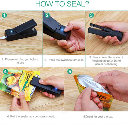 Mini Bag Sealer 2 in 1 Rechargeable Portable Bag Vacuum Heat Sealer & Cutter