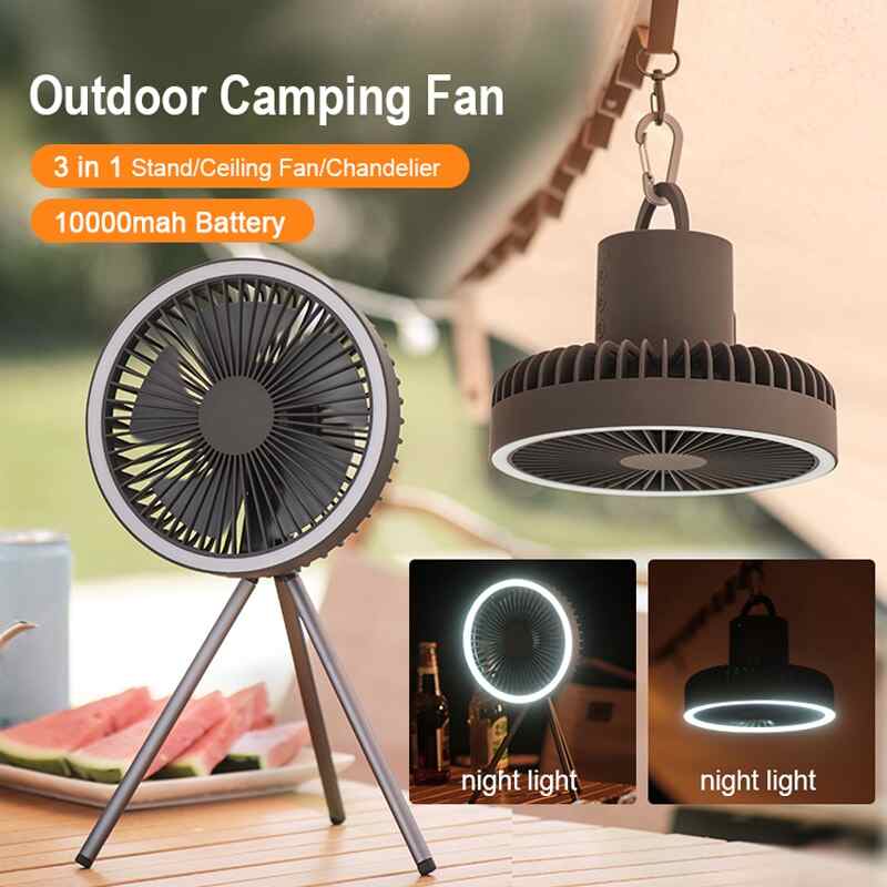 Camping Portable Fan Circulator Wireless with Power Bank and LED Lighting