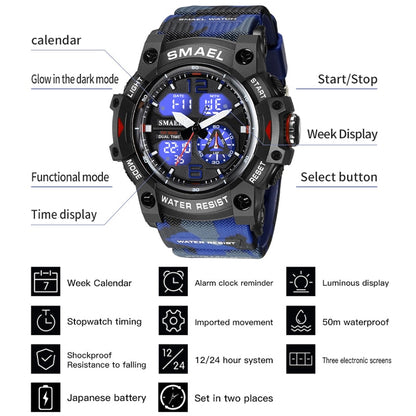 SMAEL Men's Military Sports Watch 8007 Waterproof Digital Quartz Wristwatches