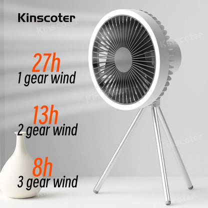 Camping Portable Fan Circulator Wireless with Power Bank and LED Lighting