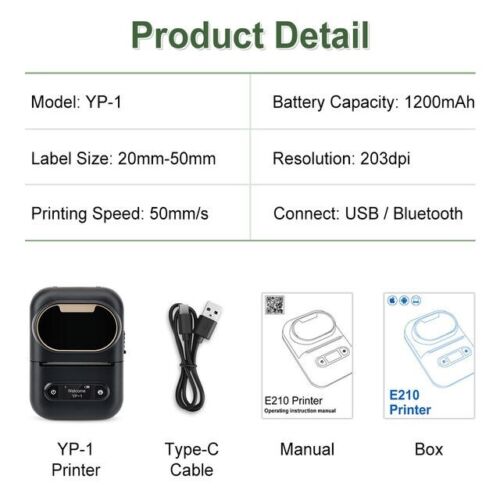 Portable Adhesive Thermal Label Printer Machine #E210