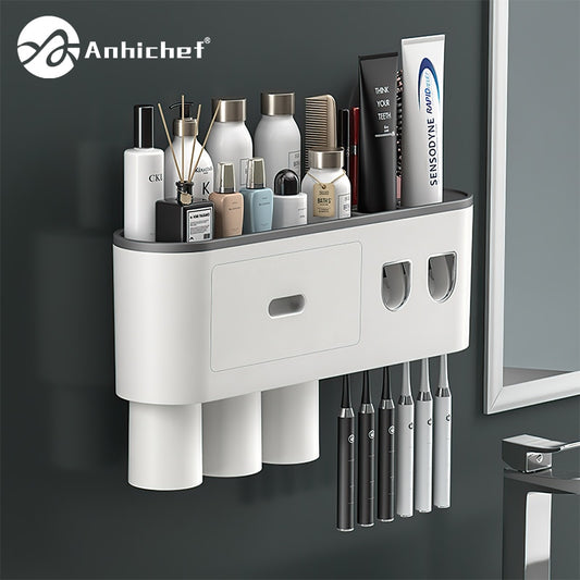 Toothbrush Holder Wall Mounted Automatic Toothpaste Squeezer