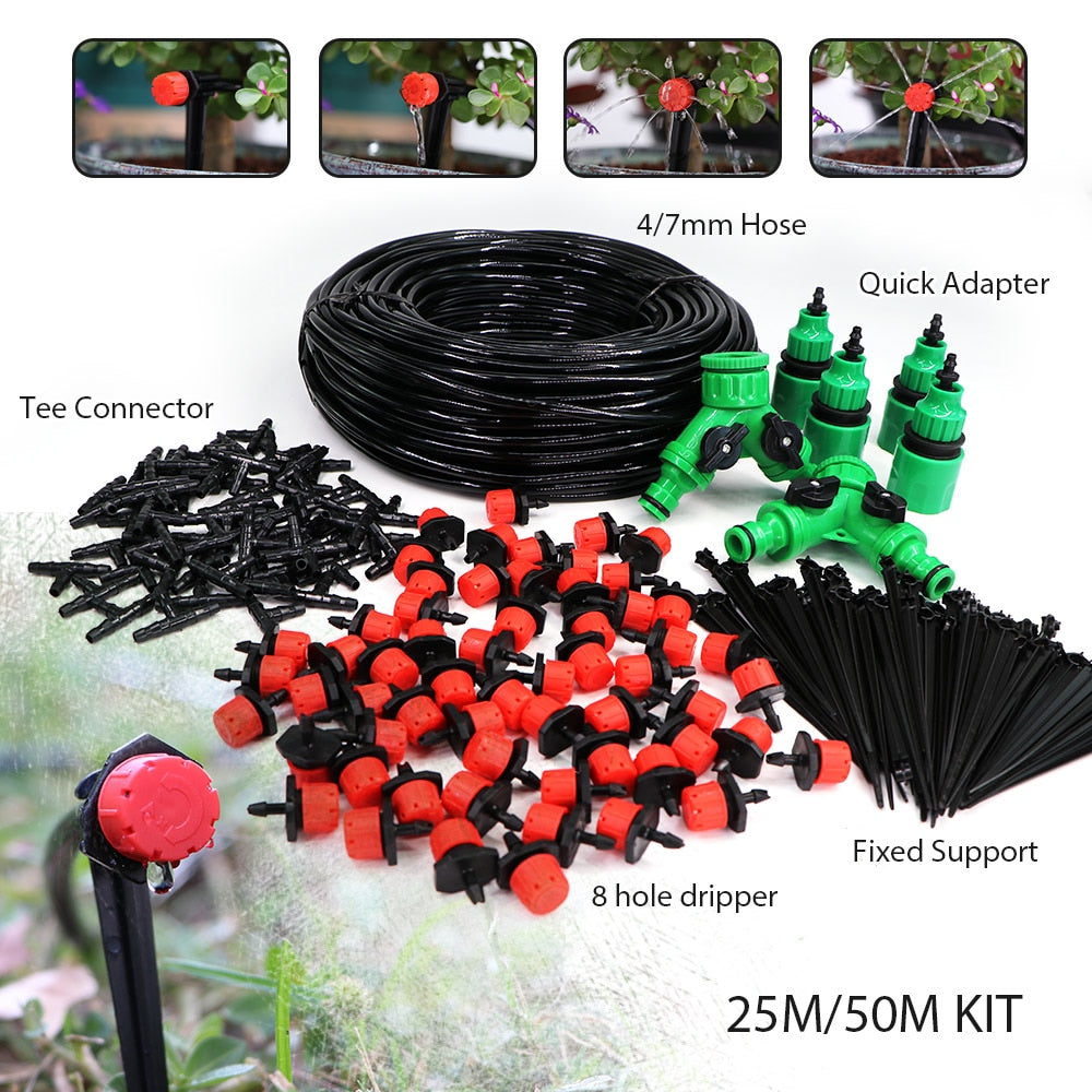 25/50M Automatic Garden Drip Irrigation Watering System with PVC Hose Pipe